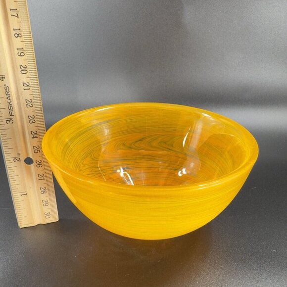 Vintage Glass Dish Bowl Clear With Orange Swirls Round Bowl Kitchenware Decor - Picture 2 of 13